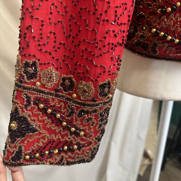 Lawrence Kazar New York Vintage Heavy Beaded Blazer Jacket 100% Silk XL Formal - Picture 5 of 16